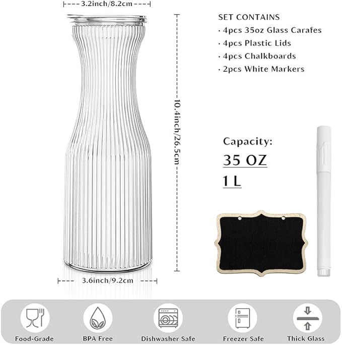 INSETLAN 1 Liter Ribbed Glass Carafe