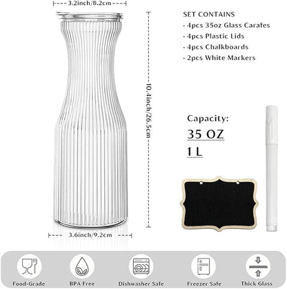 INSETLAN 1 Liter Ribbed Glass Carafe