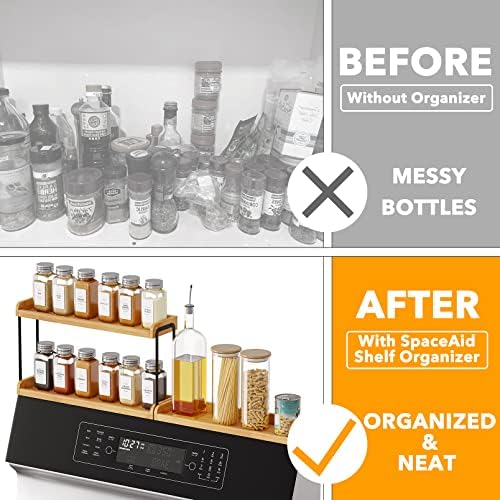 SpaceAid 30" Wide Kitchen Shelf Organizer for Stove, Magnetic Bamboo Spices Shelf for Home Stove Kitchen Storage Organization (Fit for Flat Top Only, 2-Tier)