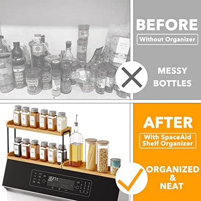 SpaceAid 30" Wide Kitchen Shelf Organizer for Stove, Magnetic Bamboo Spices Shelf for Home Stove Kitchen Storage Organization (Fit for Flat Top Only, 2-Tier)
