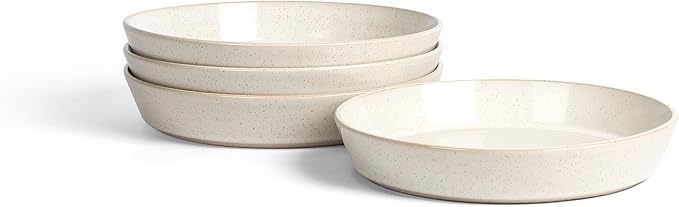 Stone Lain Claire 4-Piece Pasta Bowl Set Stoneware, Bowls, Dishwasher and Microwave Safe, Dish Set for 4, White