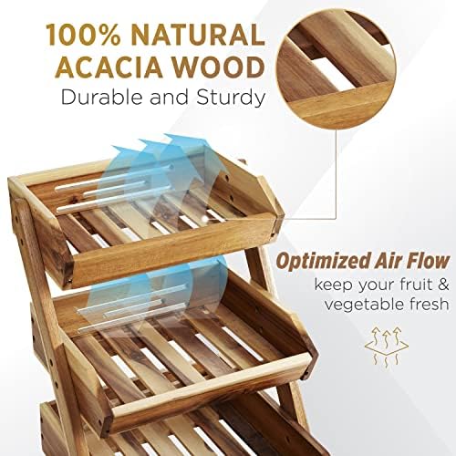 3-Tier Fruit Basket for Kitchen - Durable, Multifunctional, Large Capacity Fruit & Veggie Stand with Snack Organizer