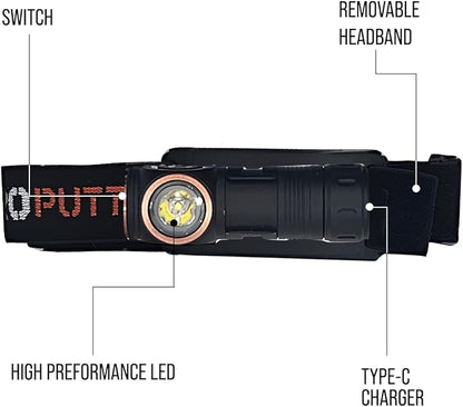 Phone Skope 3oz. Waterproof LED Headlamp with Red Light, Hands Free Torch for Hunting, Camping, or Backpacking, Rechargeable Battery, 2000 Lumen Output