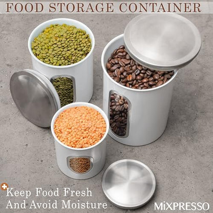 Mixpresso 3-Pcs White Canisters Set for Kitchen Storage Airtight Jars