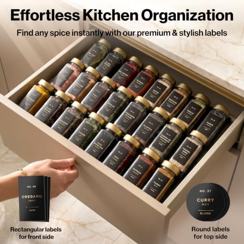 EDELHAUS Glass Spice Jars with Label, 24x Gold Stainless Steel Lids