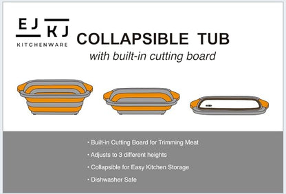 EJKJ Collapsible Cutting Board & Grill Caddy with Lid – Multifunctional Silicone Dish Tub & Food Prep Station for BBQ, Camping, Tailgates, Picnics & Veggie Washing