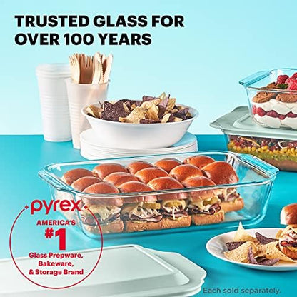 Pyrex 8x8 Deep Glass Baking Dish with Plastic Lid, Deep Casserole Dish