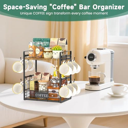 EsLuker.ly Coffee Mug Cup Holder Tree Bar Station Organizer, 2 Tier