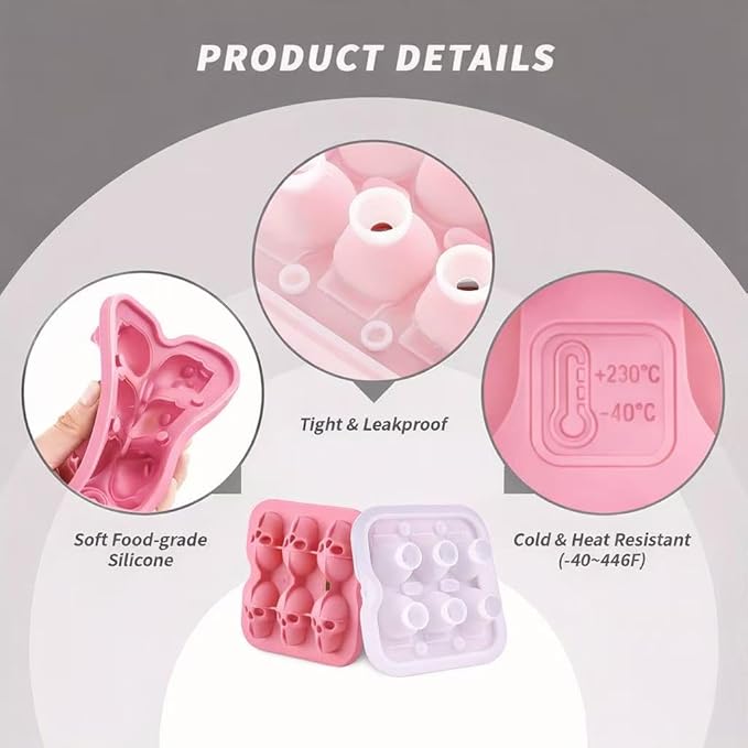 Skull Ice Cube Mold, 6-Cavity Silicone Ice Tray