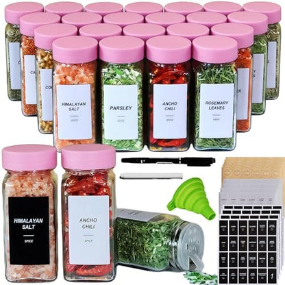 24 Spice Jars with Labels, 4oz Seasoning Jars for Cabinets, Drawers, Racks