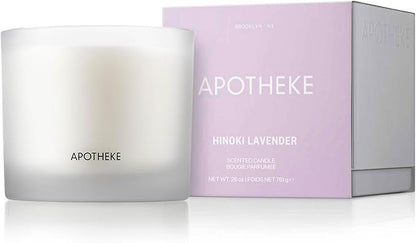 Apotheke 3-Wick Scented Candles for Home, Hinoki Lavender - 26 oz Soy Wax Jar Candle Gift for Women - Long-Lasting Fragrance with Perfume-Grade Essential Oils - Lavender, Lotus Flower, Hinoki Cypress