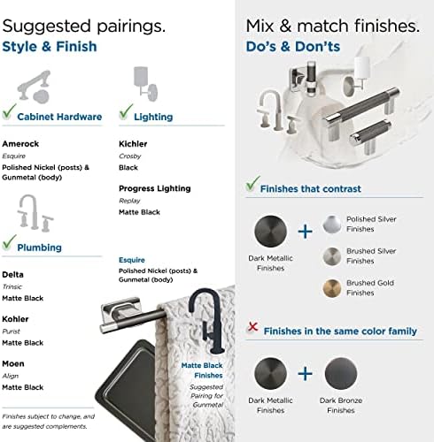 Amerock BH26614PNGM | Polished Nickel/Gunmetal Towel Bar | 18 inch (457 mm) Center-to-Center Towel Rack | Esquire | Bathroom Towel Holder | Bathroom Hardware | Bath Accessories