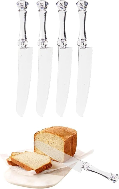 PARTY BARGAINS 4 Pack Clear Disposable Plastic Bread Knives – Heavy Duty