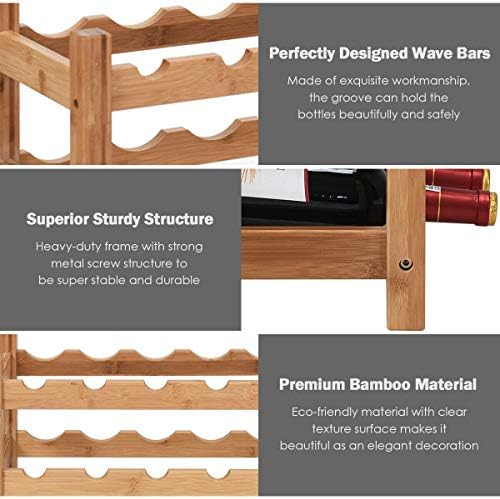 COSTWAY 12 BottlesWine Rack, 2-Tier Bamboo Wine Display Rack (Nature)