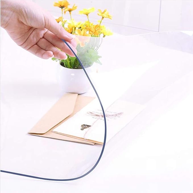NECAUX Custom 38 x 38 Inch Clear Table Cover Protector, 1.5mm Thick Crystal Water Resistant Plastic Square Heavy Duty Desk Pad Mat Non-Slip Tablecloth Protector for Dining Room Table, Meeting Table