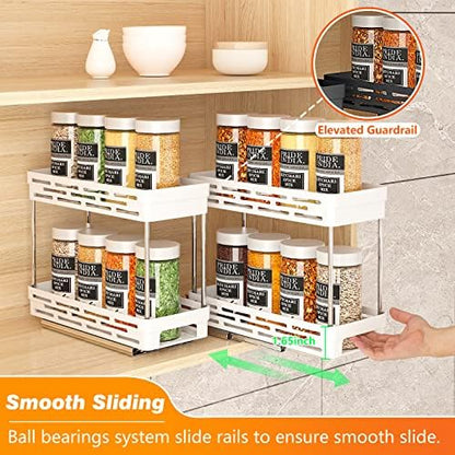 Pull Out Spice Rack Organizer for Cabinet, 2 Pack Slide Out Spice Racks Organizer, Spice Cabinet Organizers, Cabinet Size Need:12'' Highx11'' Deepx5'' Wide,Hold 10 Spice Jar Each Tier-2Tier, White