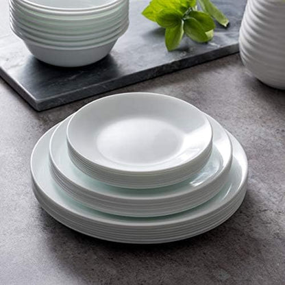 Corelle Vitrelle 8-Piece Dinner Plates Set Triple Layer Glass and Chip Resistant, Lightweight Round Plates, Winter Frost White