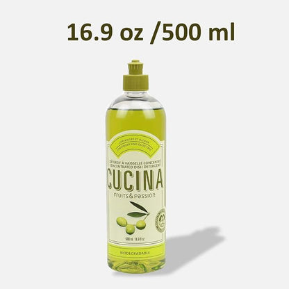 Cucina Fruits & Passion Coriander and Olive Tree Dish Detergent Duo Set, 16.9 fl oz Bottle and 33.8 fl oz Refill, Made in Canada