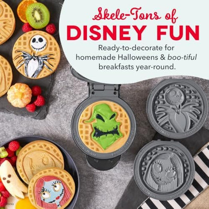 Disney | Dash Nightmare Before Christmas MultiMaker® Mini Waffle Maker with Removable Plates, Ceramic Nonstick Waffle Iron, Jack Skellington, Sally & Oogie Boogie, Indicator Light, Recipe Guide