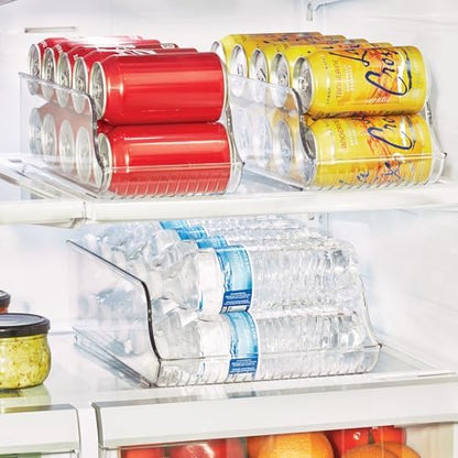 iDesign Water Bottle Organizer and Soda Can Dispenser for Refrigerator or Pantry - Set of 3 - Clear