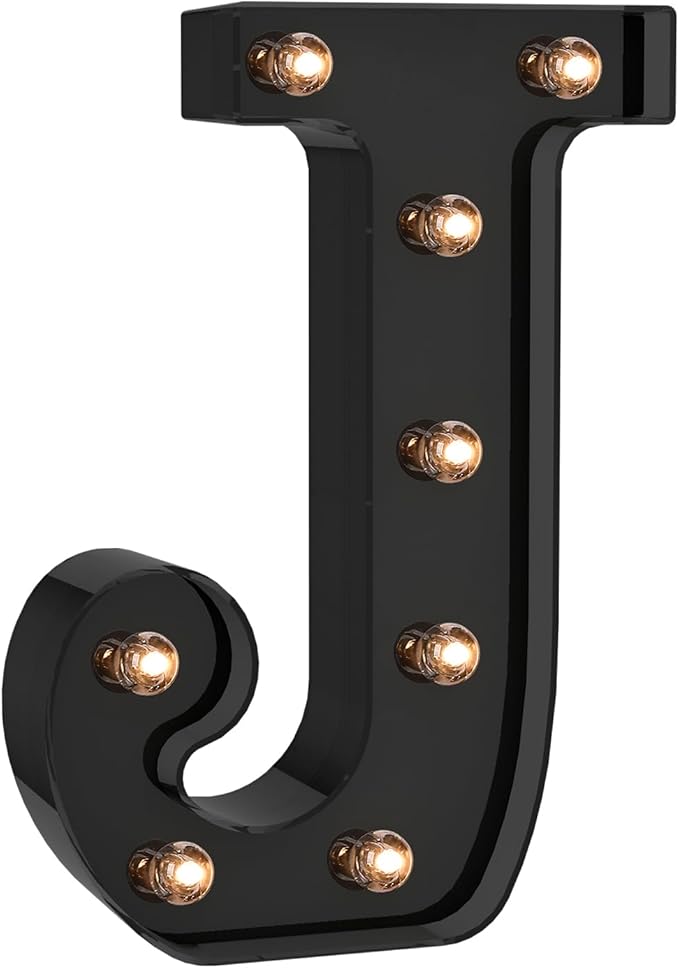 Foaky Black LED Letter Lights for Room Decor - Bedroom Wall Decor, Alphabet Lights for Home, Wedding, Party - Battery Operated （J）