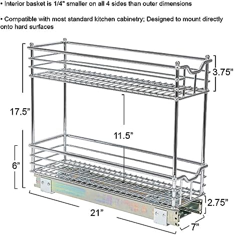 Household Essentials Glidez 2‑Tier Multipurpose Chrome‑Plated Steel Pull‑Out/Slide‑Out Under Cabinet Organizer, Chrome Finish