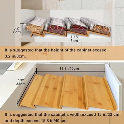 Spice Drawer Organizer with 28 Spice Jars and 216 Labels,Non-slip Rubber, Bamboo 4 Tier Spice Racks Tray Seasoning Containers for Kitchen Drawers,Cabinets,Countertops,13" Wide * 15.8" Deep