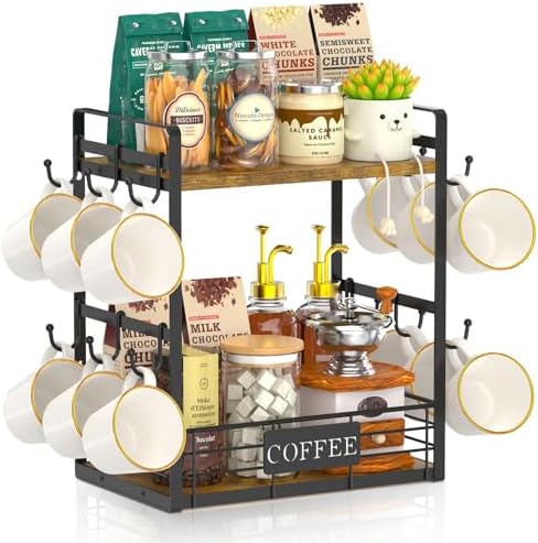 EsLuker.ly Coffee Mug Cup Holder Tree Bar Station Organizer, 2 Tier