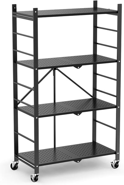 Himix Storage Shelves with 20 Hooks, 4-Tier Foldable Shelves