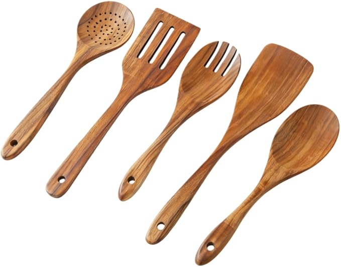 5 Piece Teak Wood Cooking Utensils Set