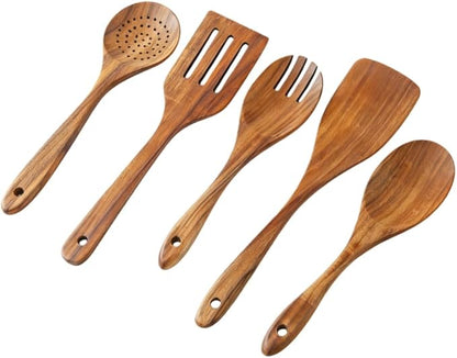 5 Piece Teak Wood Cooking Utensils Set