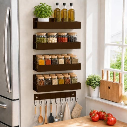 SMRCAD Metal Magnetic Spice Rack 4 Pack with Hook – Heavy-Duty