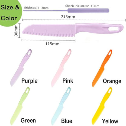 6 Pieces Plastic Kid Kitchen Knife Set, Reusable Nylon Chef Knife Children's Safe Cooking Knives for Baking, Fruit, Bread, Cake, Lettuce Knife, Salad Knife