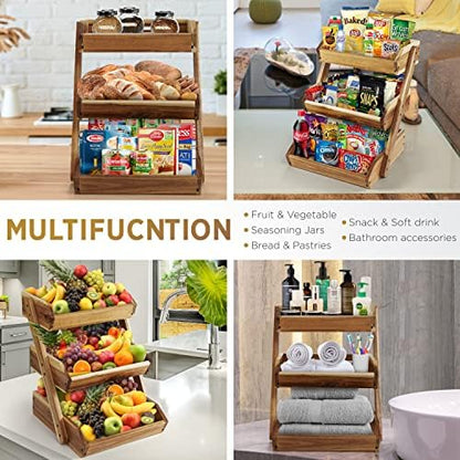 3-Tier Fruit Basket for Kitchen - Durable, Multifunctional, Large Capacity Fruit & Veggie Stand with Snack Organizer