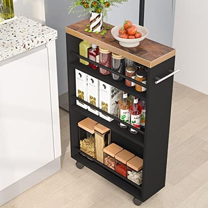 Tribesigns Slim Storage Cart, Rolling Narrow Kitchen Cart on Wheels for Small Place, 4-Tier Slide Out Slim Utility Cart Skinny Laundry Cart with Handle for Kitchen, Bathroom, Laundry