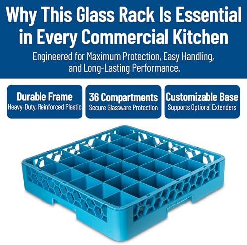 Carlisle FoodService Products RG3614 OptiClean 36 Compartment Glass Rack, 2.94" Compartments, Blue (Pack of 6)