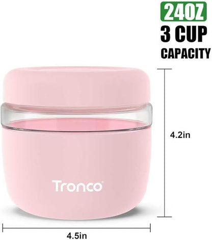 Tronco 24 oz Glass Lunch Bowl Container with Lid, Reusable Glass Food Container for Salad, Snack,Yogurt, Soup Food Storage, Meal Prep, Airtight, Leak & Spill Proof, Dishwasher Safe, BPA-Free, Set of 1