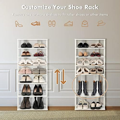 COSTWAY 7 Tiers Shoe Rack, Patented Shoe Organizer (White)