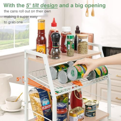 Kitchen Countertop Organizer, 3 Tiers Snack Organizer Wooden Candy Display Stand Coffee Station Organizer, Counter Storage for Soda Cans Condiment Tea, for Pantry Office (White)