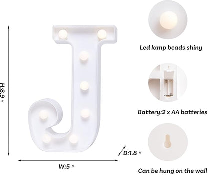 Foaky LED Letter Lights Sign Marquee Light Up Letters Sign for Night Light Wedding/Birthday Party Battery Powered Christmas Lamp Home Bar Decoration(J)
