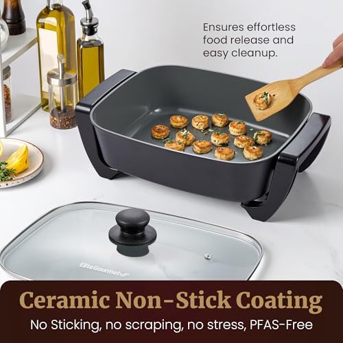 Elite Gourmet 12.5Qt Ceralast™ PFAS-Free Ceramic Electric Skillet, 1500W