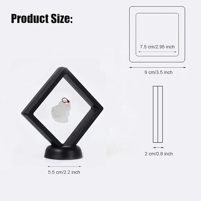 6 Pcs 3D Floating Display Case Frame Display Holder Stands Transparent PE Film Storage Box for Jewelry Challenge Coin Medal Antique 3.5 x 3.5 x 0.8 Inches Black and White
