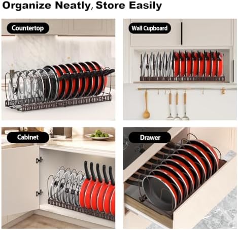 Housolution Pot and Pan Lid Organizer Holder Storage Rack, Bronze
