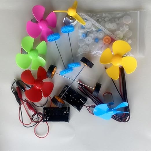 Electric DC Motor Kit, 6 Set 131 PCS Small Motors Kit, with 85 Plastic Gears Kit, Shaft Propeller, Plastic Wheels, 2 x AA Battery Holder, STEM Engineering Set for DIY Science Projects