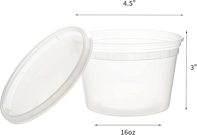 [48Set - 16oz.] Plastic Deli Food Storage Containers With Plastic Lids, Disposable togo containers for soup, Meal Prep, Slime | BPA Free | Stackable | Leakproof | Microwave | Dishwasher | Freezer Safe