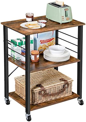 VASAGLE Kitchen Shelf on Wheels, 23.6 Inches Serving Cart with 3 Shelves