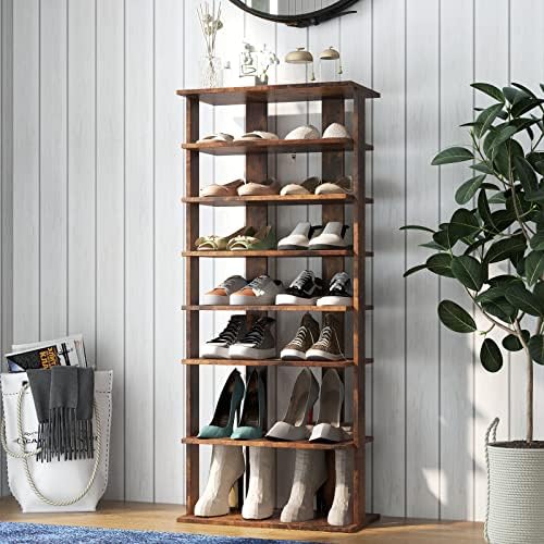 COSTWAY 7 Tiers Shoe Rack, Patented Shoe Organizer (Rustic Brown)