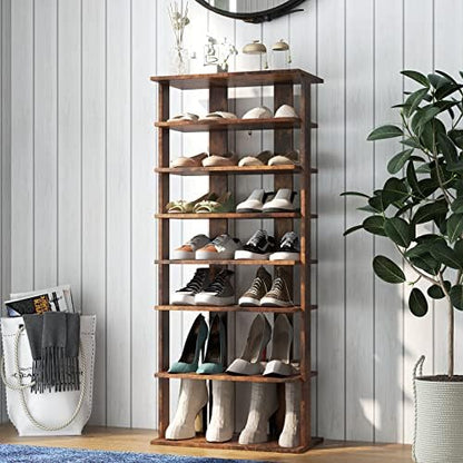 COSTWAY 7 Tiers Shoe Rack, Patented Shoe Organizer (Rustic Brown)