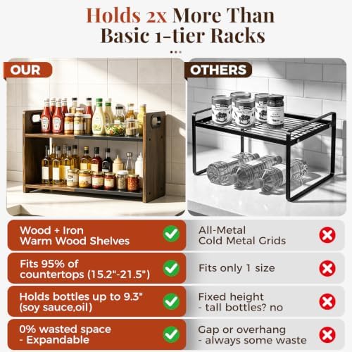 2-Tier Expandable Spice Rack Organizer for Countertop,15.2"-21.5"