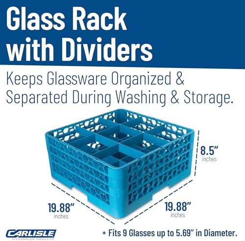 Carlisle FoodService Products RG9-314 OptiClean 9 Compartment Glass Rack with 3 Extenders, 5-13/16" Compartments, Blue (Pack of 2)